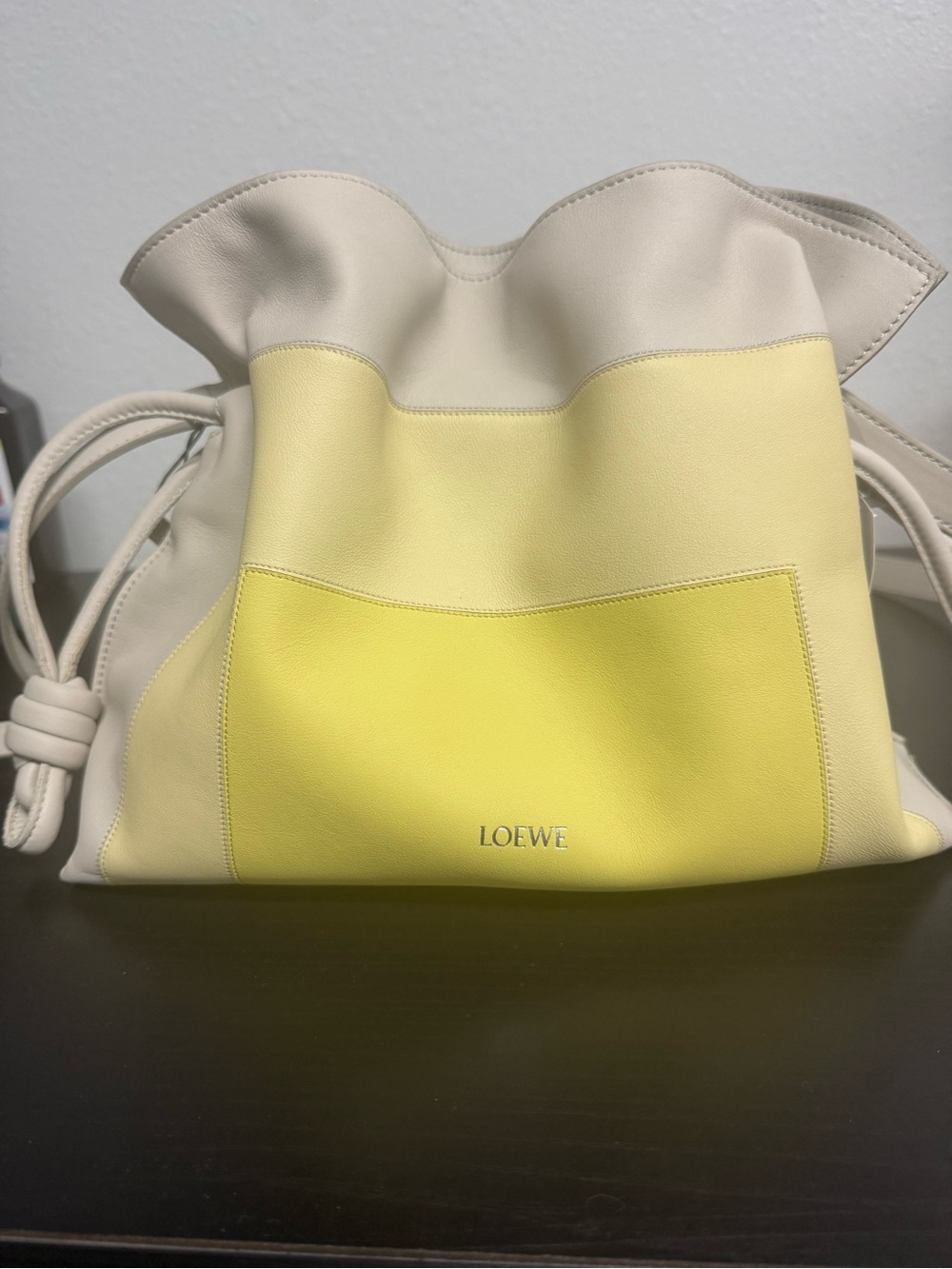 Loewe Two-Tone Cream and Yellow Leather Drawstring Shoulder Bag